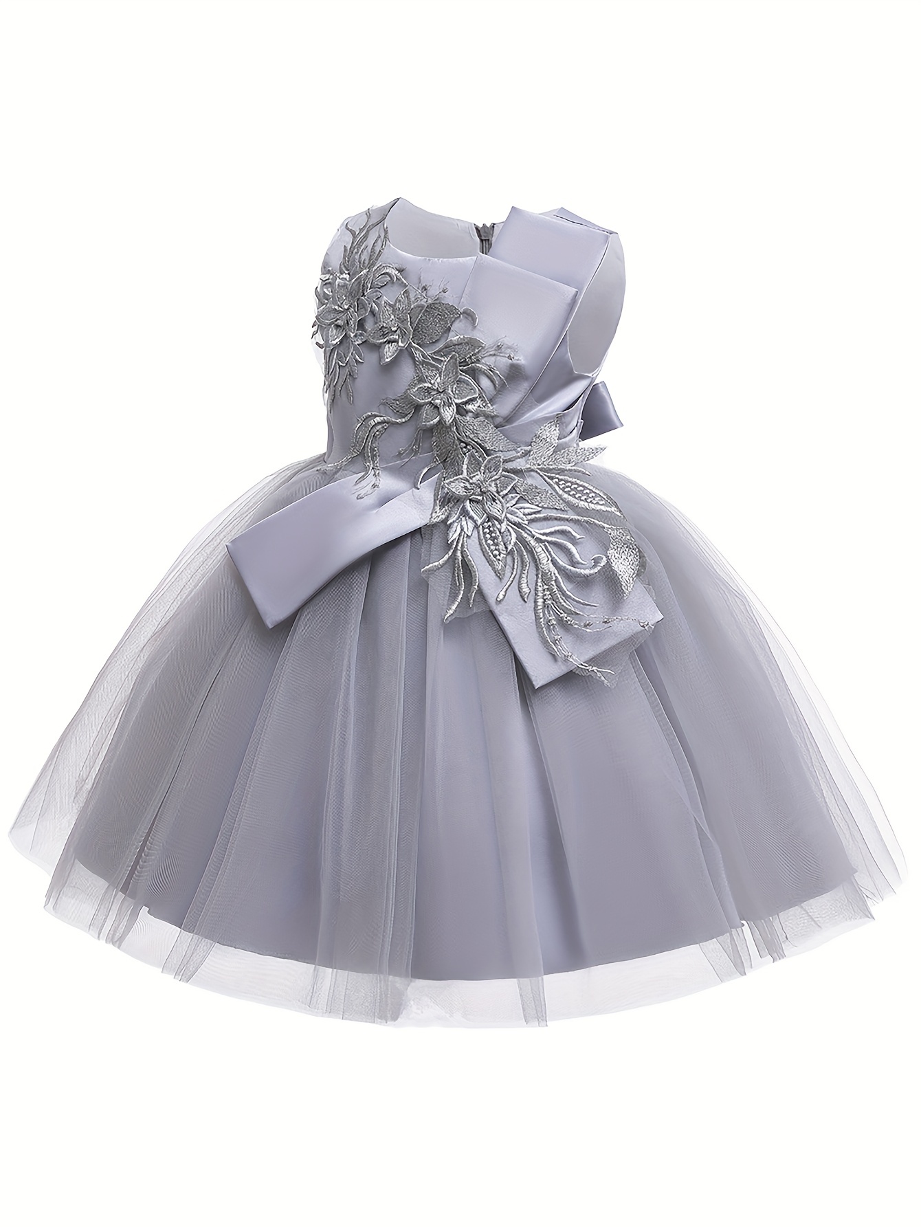 Vestido blanco fiesta de malla con bordado en contraste con lazo trasero –  Tais Princess