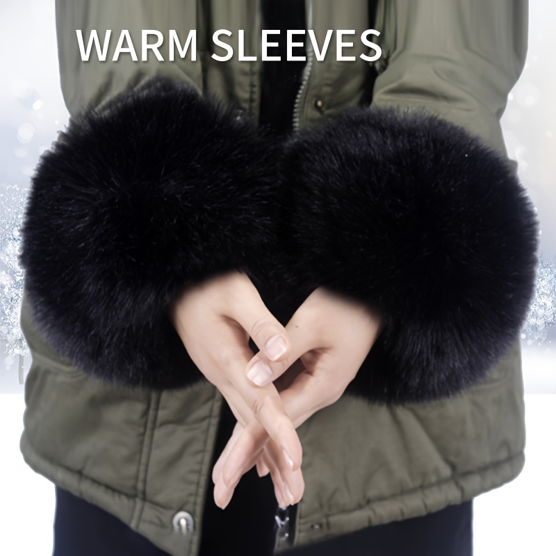 Solid Color Faux Fur Sleeves Elegant Soft Warm Furry Wrist Cover Winter  Coldproof Windproof Decorative Sleeves - Temu