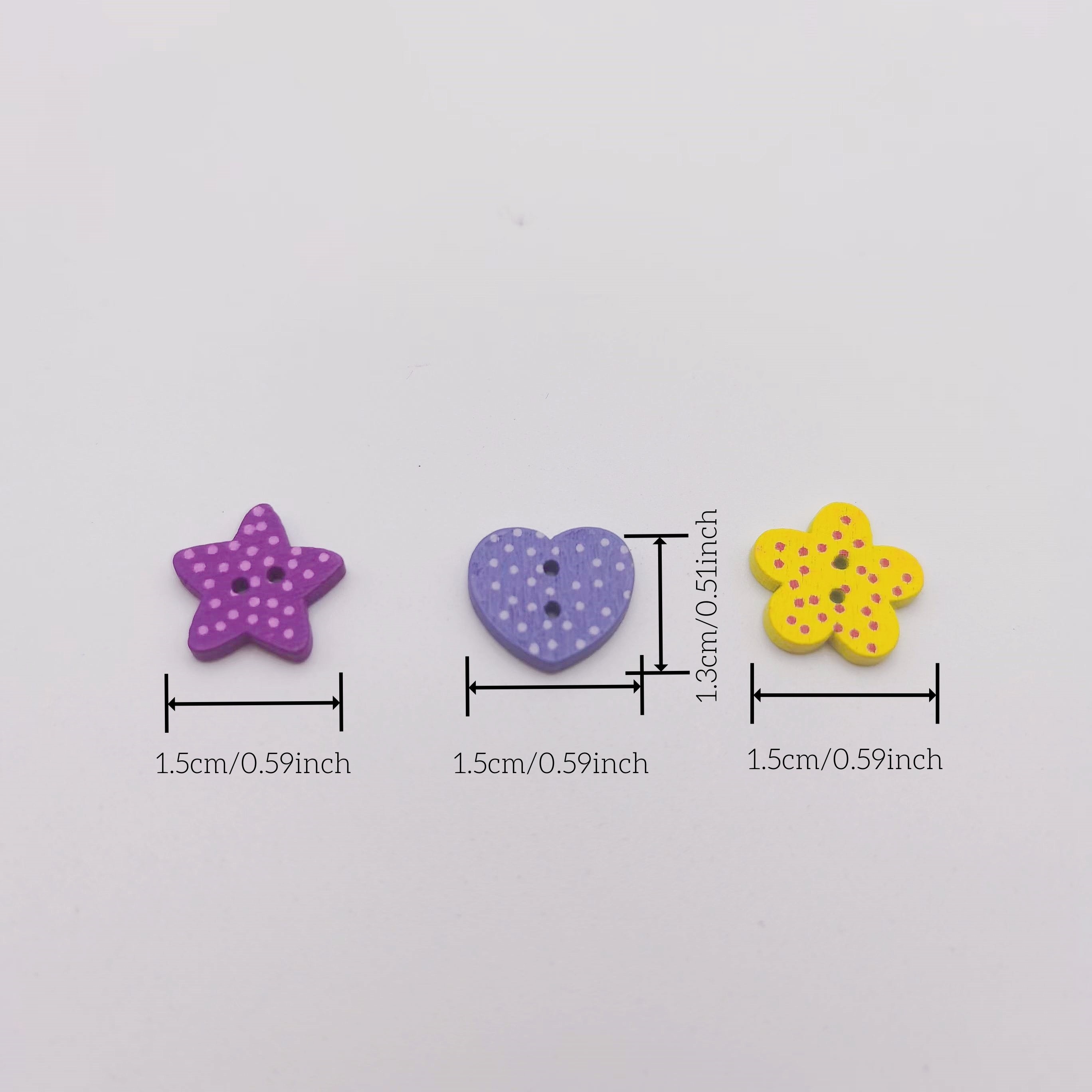Mixed Dots Flower Star Heart Wooden Buttons 2 Holes Sewing - Temu