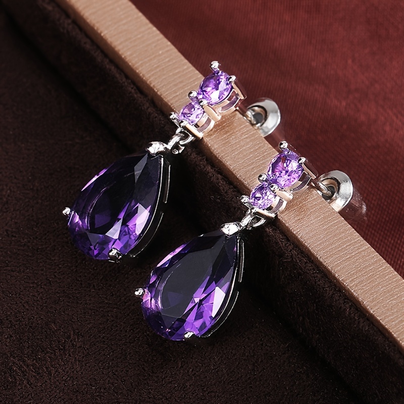 

Purple Droplet Shape Synthetic Gems Decor Dangle Earrings Elegant Simple Style Silver Plated Jewelry Trendy Female Gift