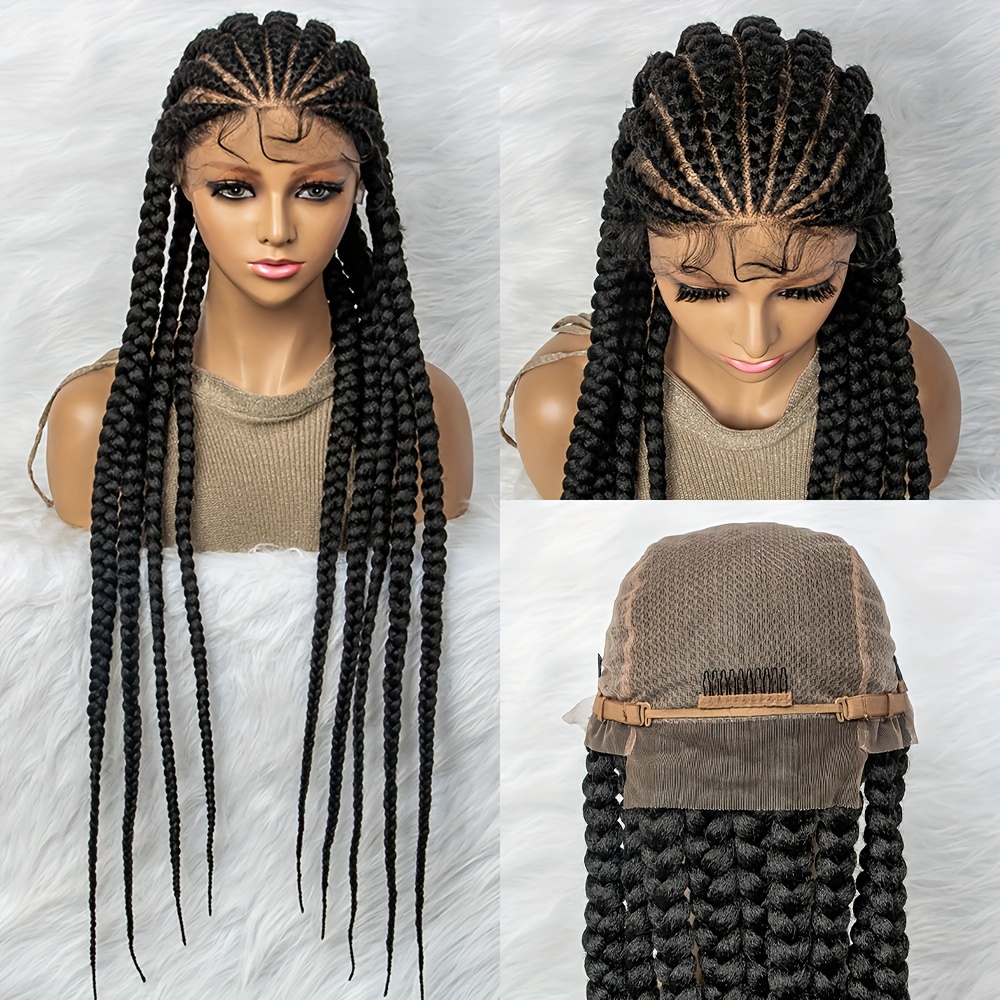 Box Braid Wigs For Women Headband Braided Wig Lace Frontal Wig Braided Wigs  For Women Heat Resistant Fiber Micro Braids (black)