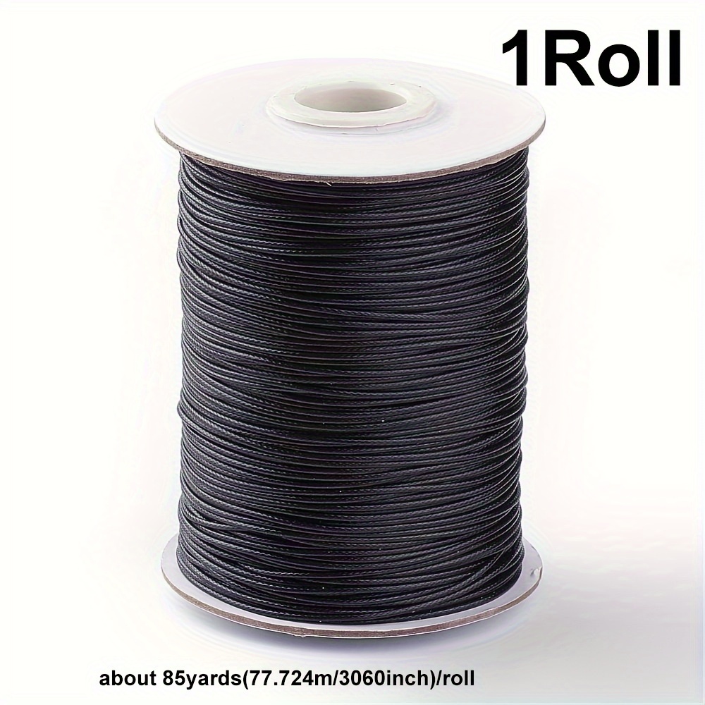 1MM Wax Cotton Cord & Stringing Material, Black (150 Yards)