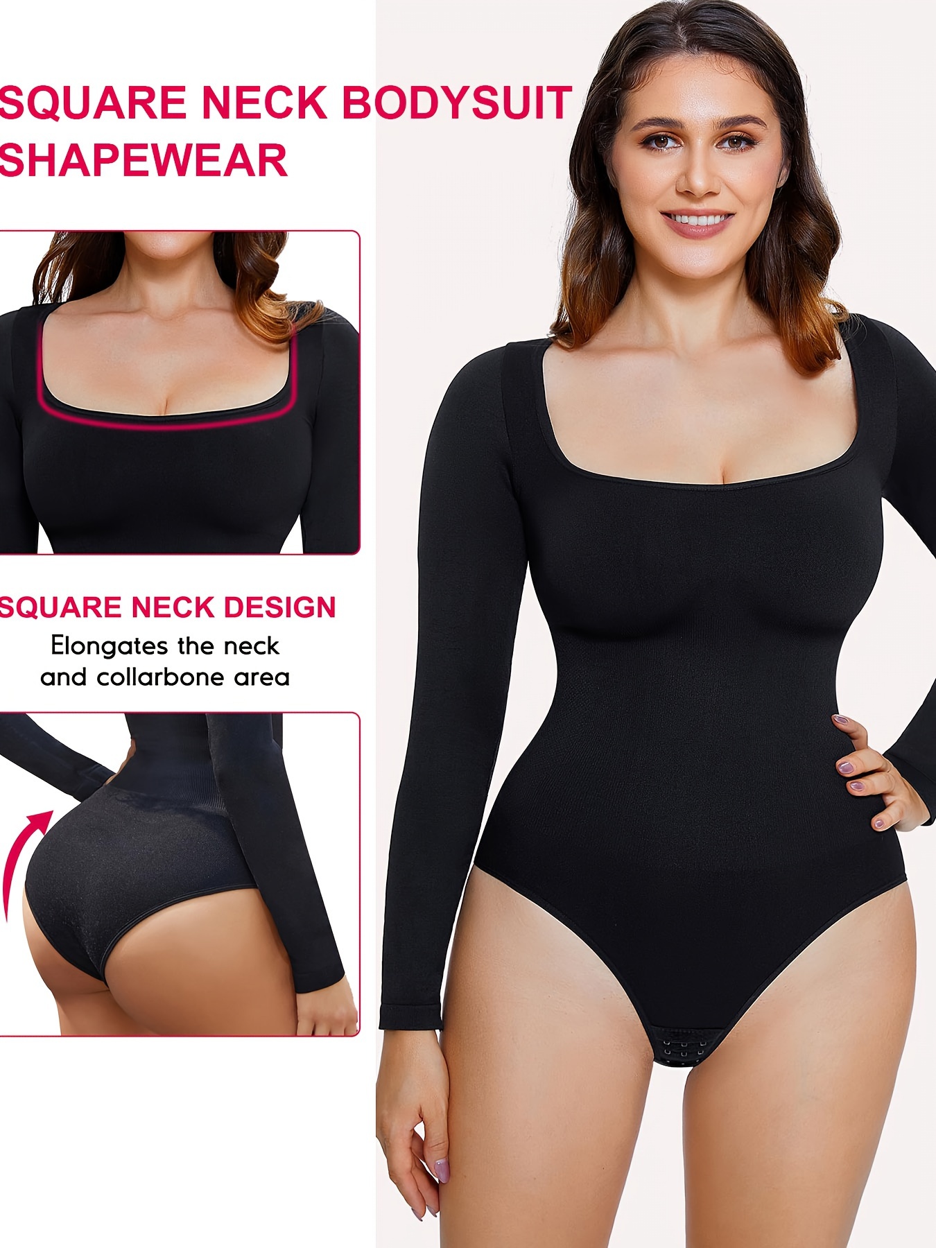 Shapewear For Women Tummy Control Bodysuit Body Shaper Square Neck