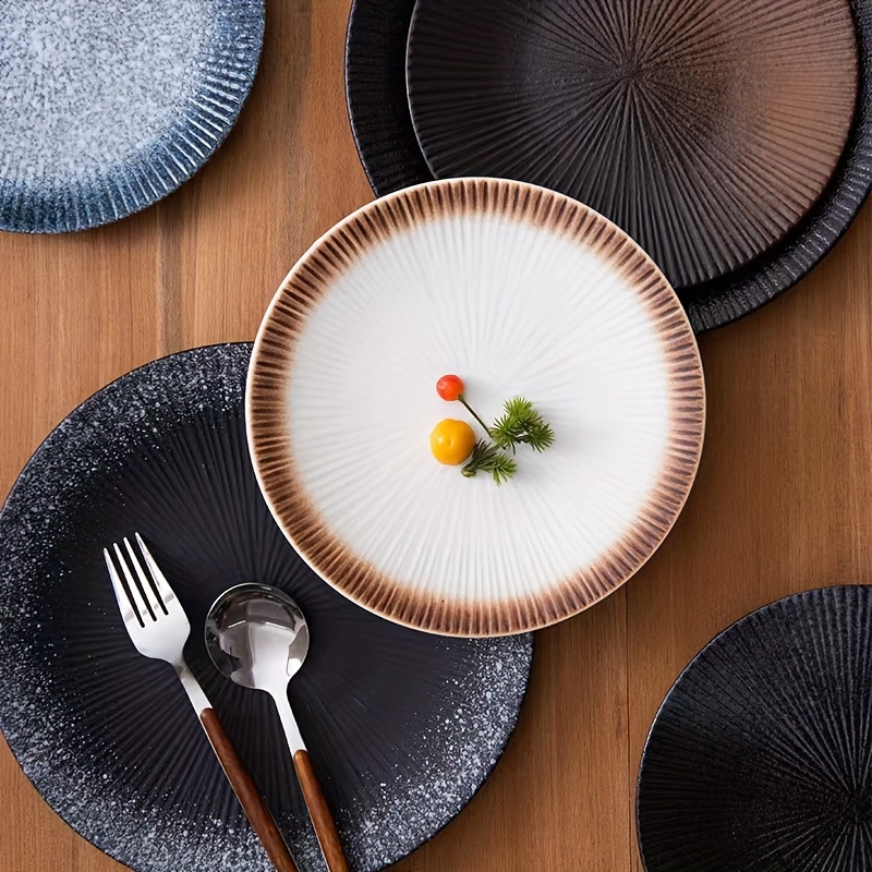 VejiA Beautiful Handmade Tableware 12-Inch Thick-Edged round Plate Ceramic  Plate round Shallow Platter Western Plate Steak Plate Restaurant Plate/10