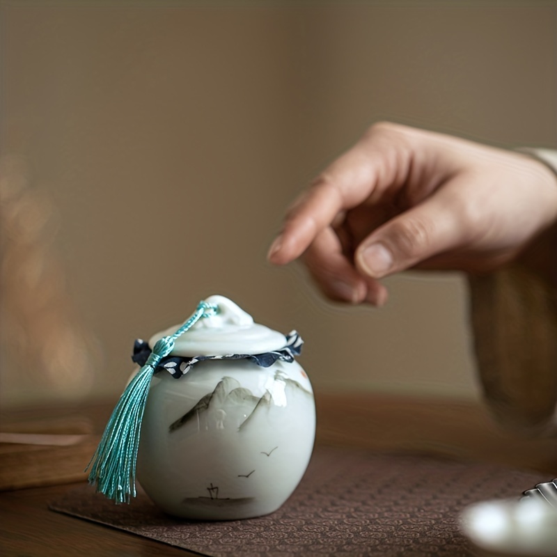 HEMOTON Lata de té chino para té de cerámica con estampado floral, tarros  de almacenamiento de té, latas de té, recipientes de almacenamiento de té