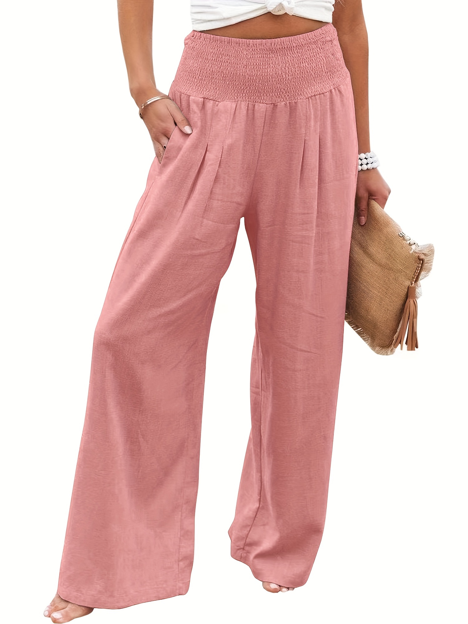DUSHU Simple Style Wide Leg Pants Women Autumn High Waist Slim Casual Solid  Color Available in Length and Short Female Trousers
