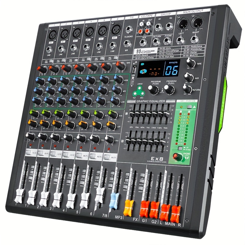 Mezclador Audio Dj Profesional 8 Canales Bt Efecto Usb 48v - Temu