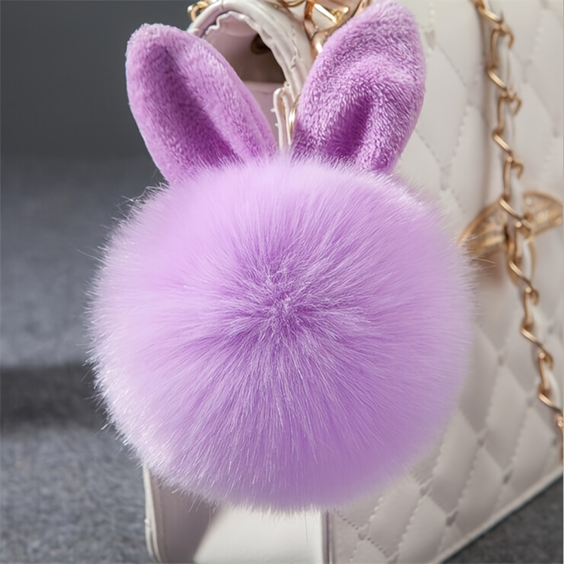 WarBLade New Fluffy Fur Pom Pom Keychains Soft Faux Rex Rabbit Fur Ball Car  Keyring Pompom