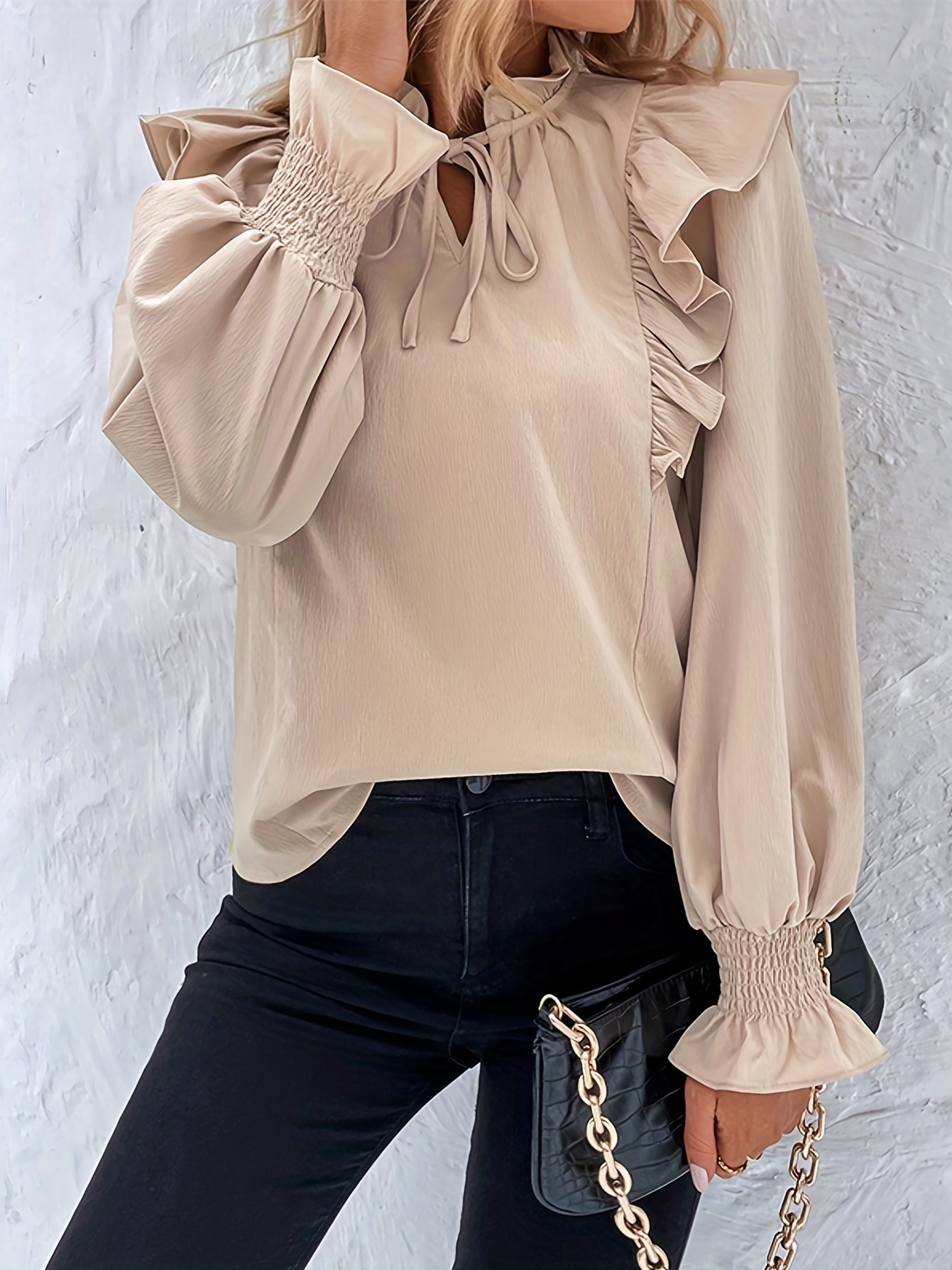 Long Sleeve Ruffle Front Blouse