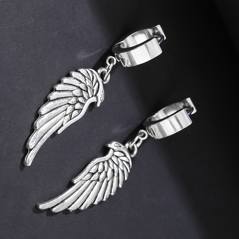 Stainless Steel Necklace Retro Gothic Angel Wings Feather - Temu