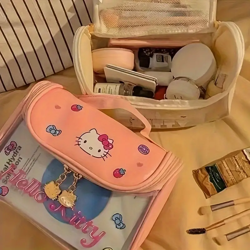 Trousse De Maquillage À Fermeture Éclair Hello Kitty, Trousse De Maquillage  Portable Étanche Sanrio Y2K, Sac De Rangement De Grande Capacité Pour Femm