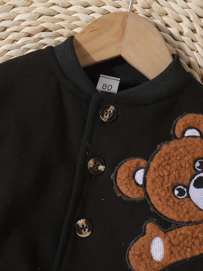 baby adorable bear embroidered jacket kids single breasted long sleeve trendy coat details 8