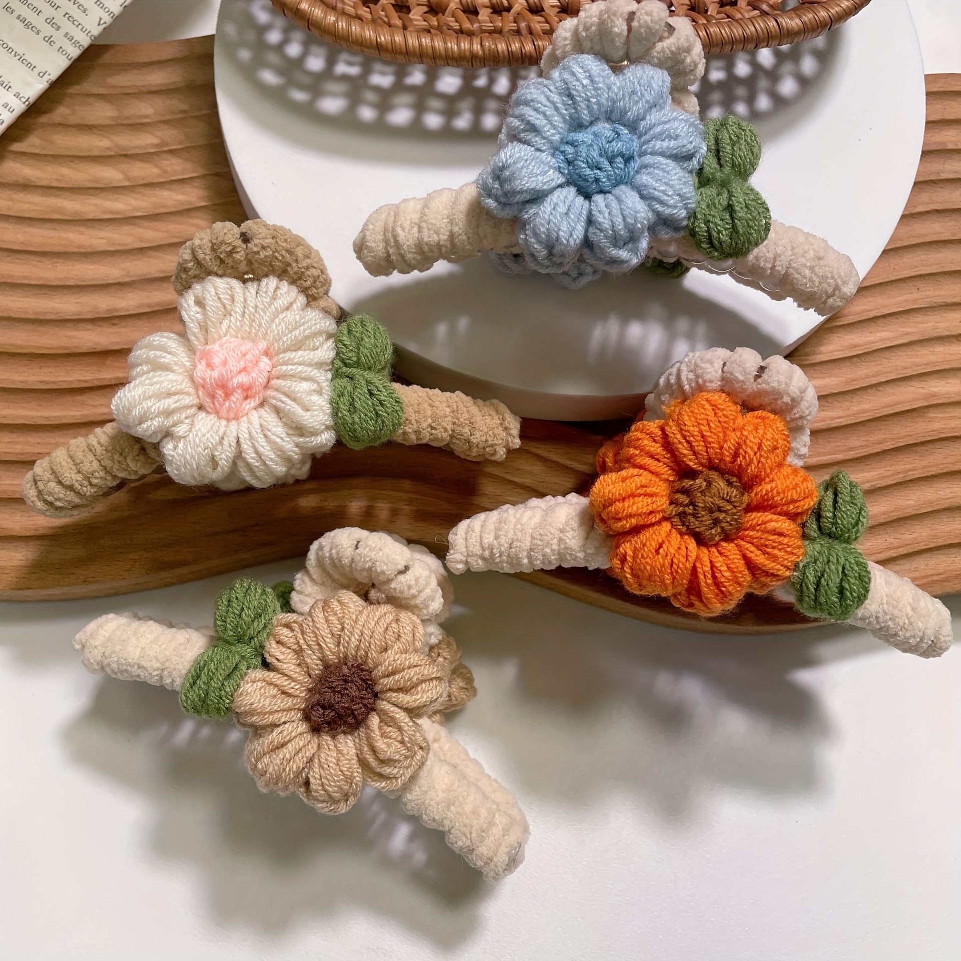 Crochet Flower Hair Claw Woven Claw Clips Simple Style - Temu Belgium