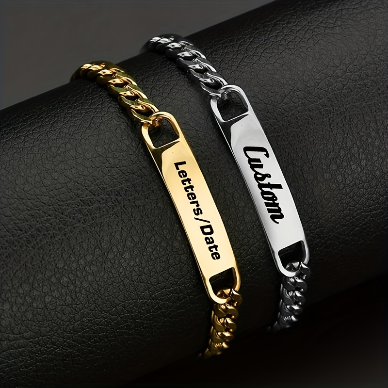 Pulseras personalizadas con nombre para parejas, pulseras ajustables de  acero inoxidable grabadas personalizadas, regalo para hombres, mujeres