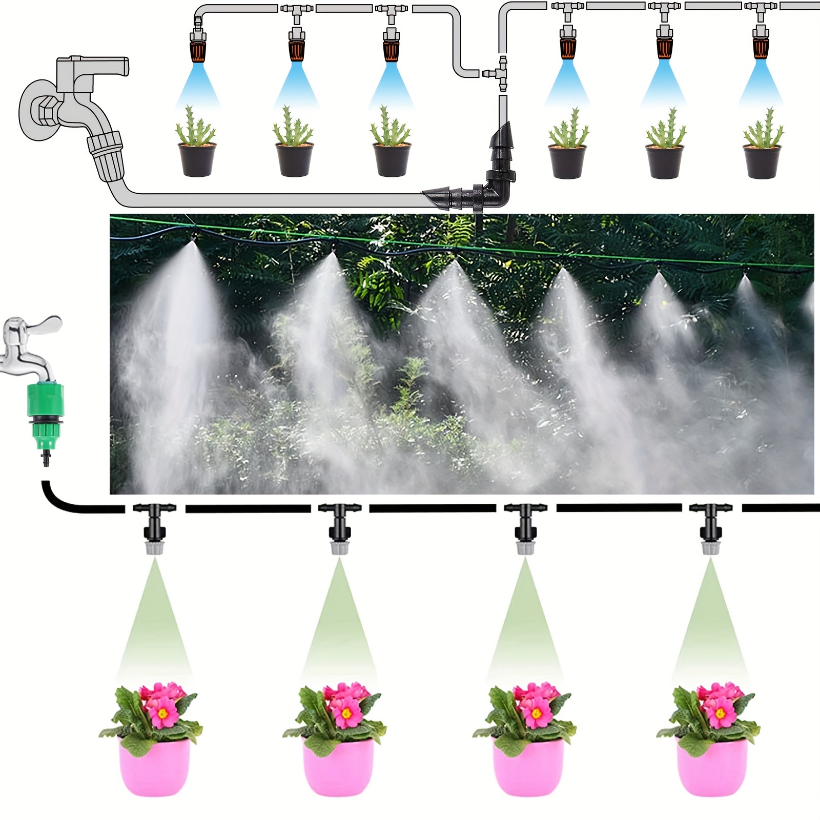 1 Ensemble, Buses De Brouillard Système D'irrigation Portable Brumisation Arrosage  Automatique Tuyau D'arrosage Tête De Pulvérisation Avec Té 4/7mm Et  Connecteur - Temu France