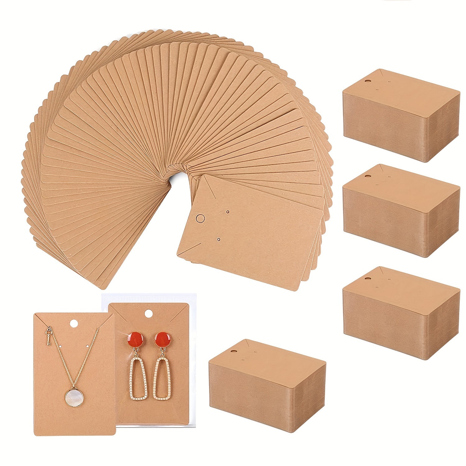 OLYCRAFT 200Pcs 3 Styles Cardboard Jewelry Display Cards with Word Fashion  Jewelry Camel Earring Holder Cards Necklace Display Cards Kraft Paper Tags