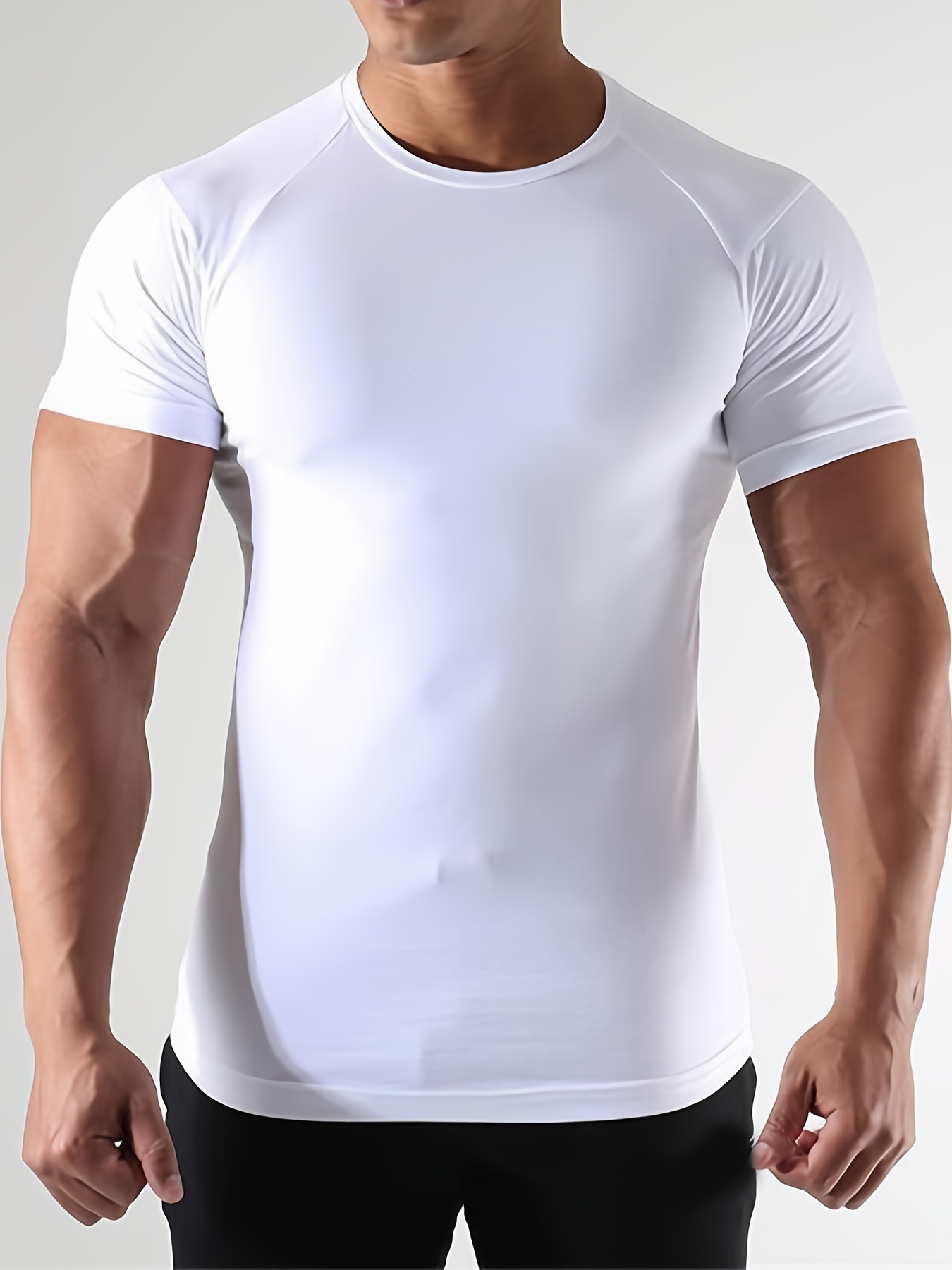 nsendm Mens Shirt Adult Male Shirt Short Sleeve T Shirt Mens Fashion Simple  Ice Silk Quick Drying Exercise Fitness Slim Round Our Most Comfortable T(Black,L)  