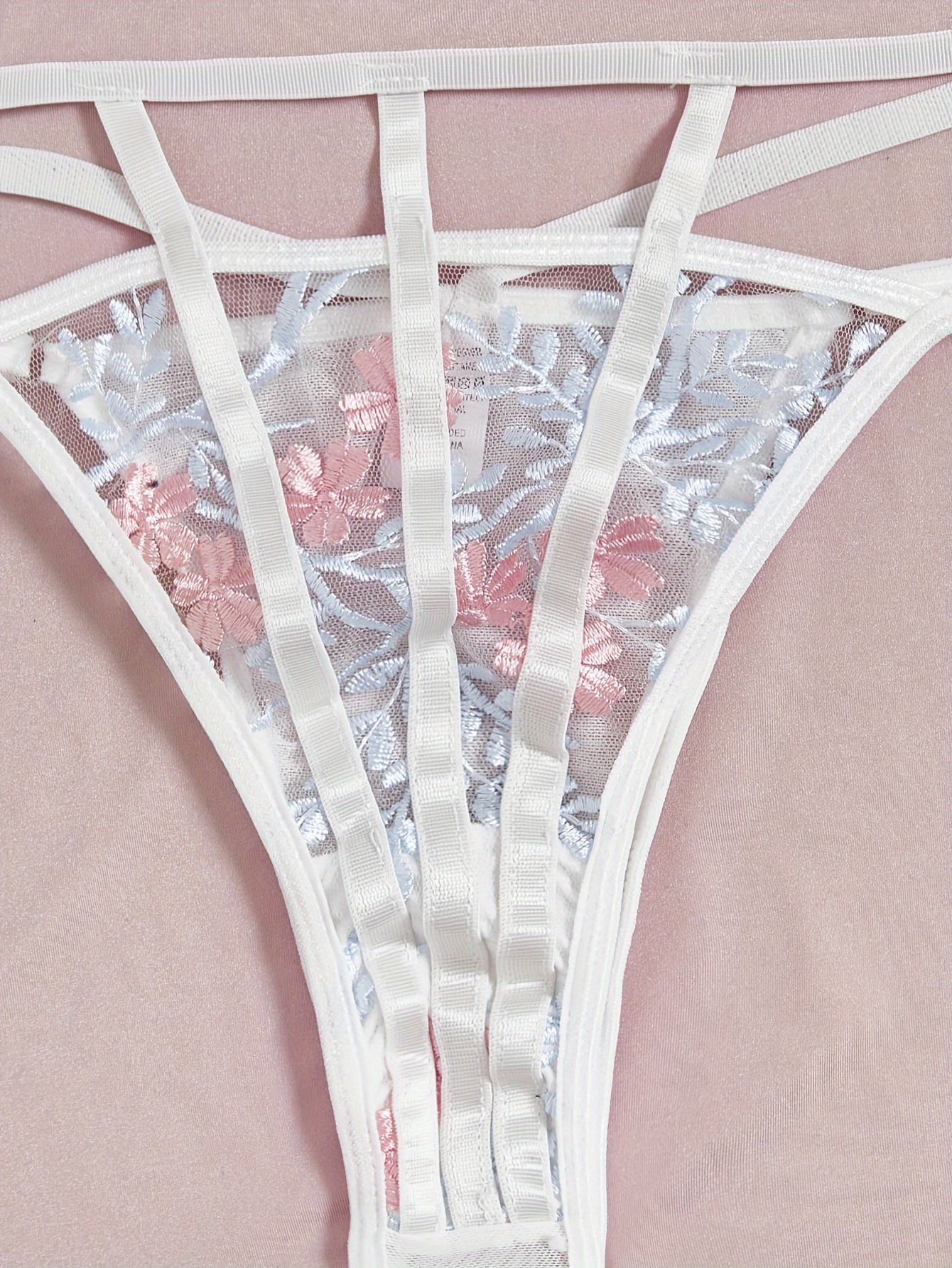 Floral Embroidery Lingerie Set, Cut Out Unlined Bra & Mesh Thong, Women's  Sexy Lingerie & Underwear