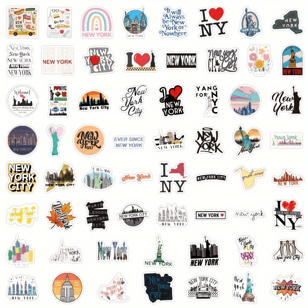 61PCS New York Stickers Vinyl Waterproof Stickers For  Scrapbook,Journaling,Laptop,Bumper,Skateboard,Water  Bottles,Computer,Phone,Cartoon,Hard Hat,Car