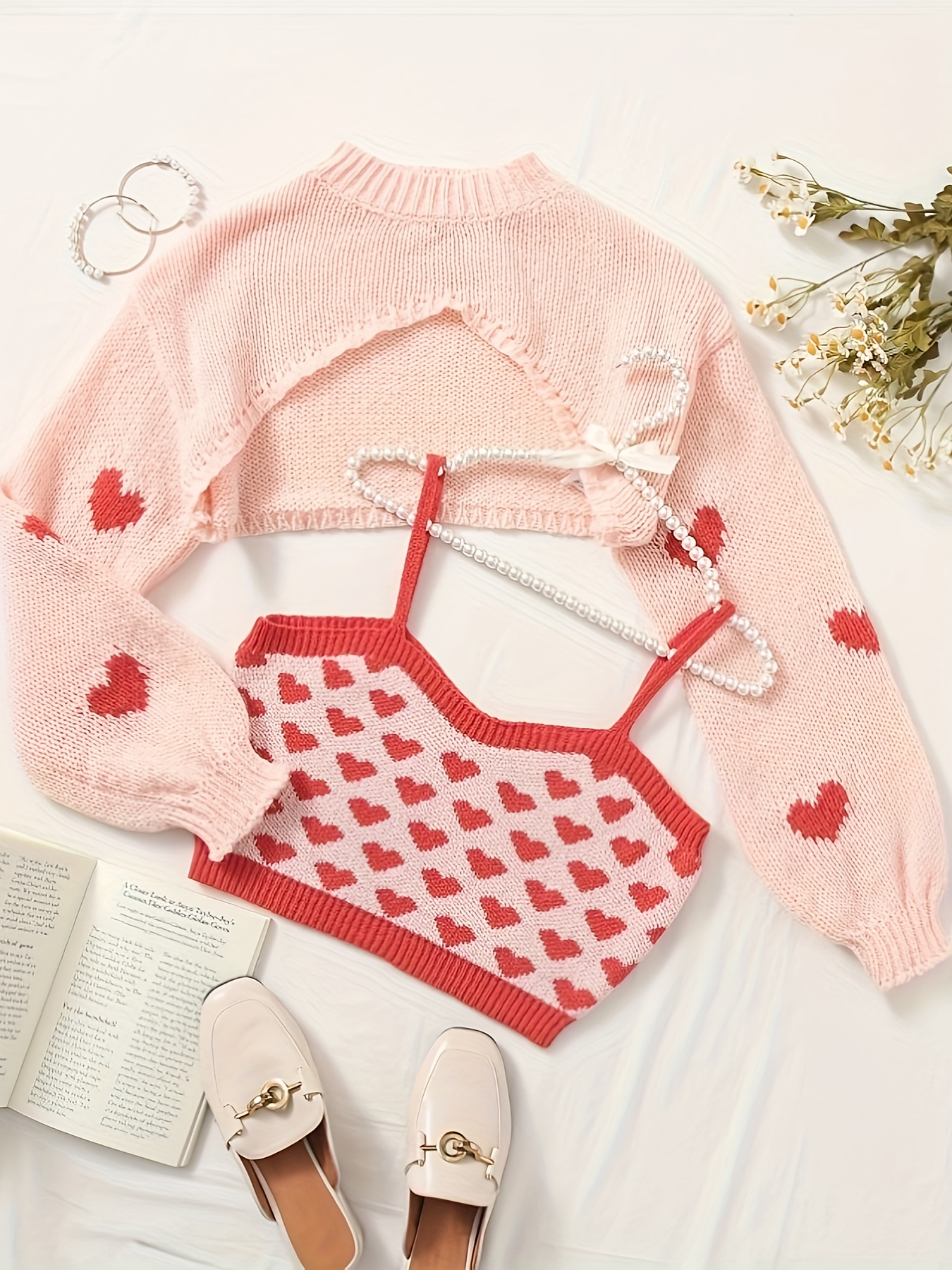 Heart Pattern Half Zip Sweater Casual Long Sleeve Drop - Temu