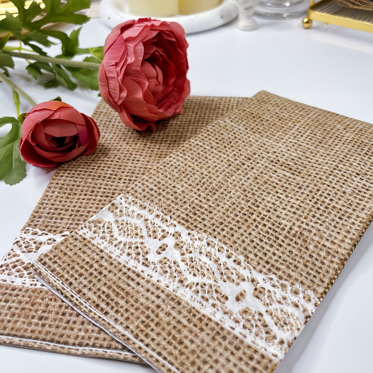 Burlap Print Cocktail Napkins Bulk Scalloped Paper Napkins - Temu