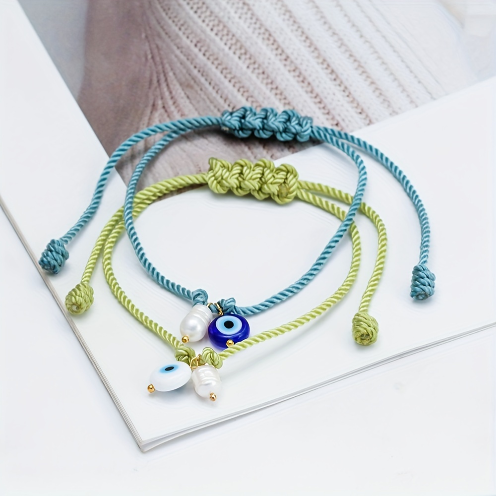 Freshwater Pearl Evil Eye Bead Bracelet, Adjustable