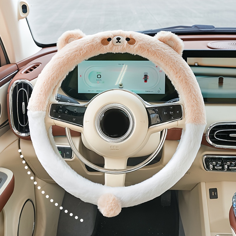 Cute Cat Winter Warm Plush Auto Car Steering Wheel Cover - Temu