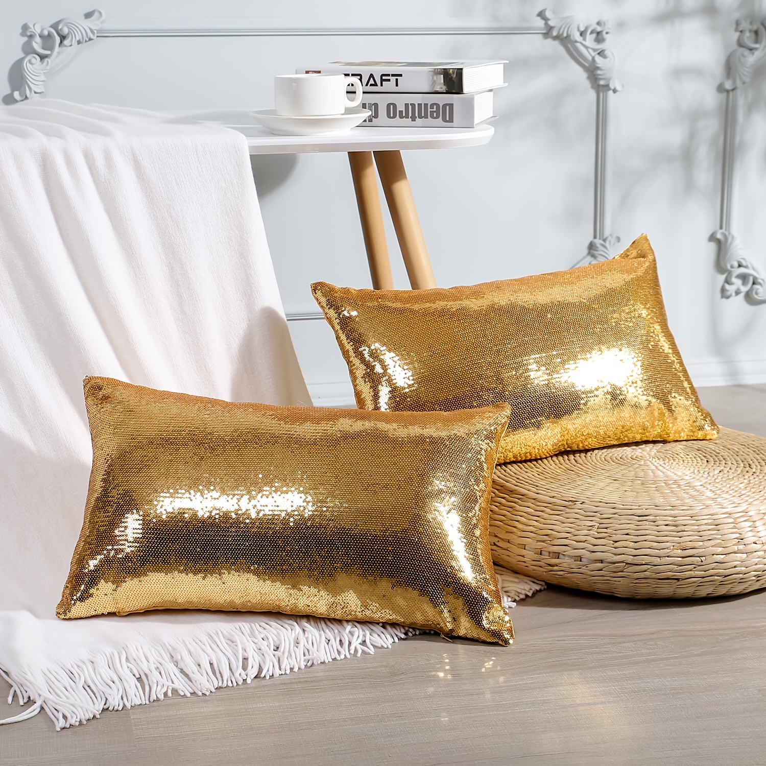 throw pillow cover reversible golden sequins home decoration Temu