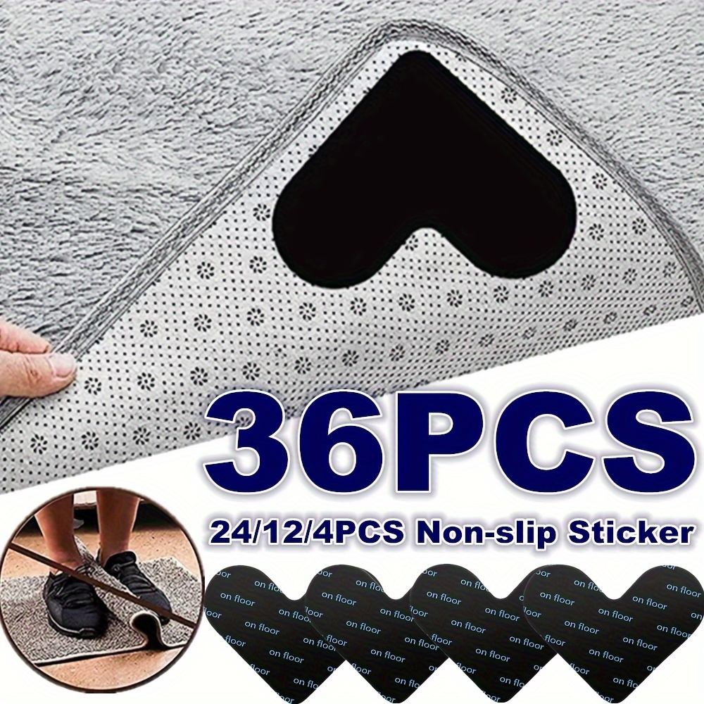 4pcs High Quality Non-slip Carpet Stickers Suitable For Living Room Dining  Room Bathroom Rugs, Prevent Rugs From Moving And Rolling Edges Black 12.5*1