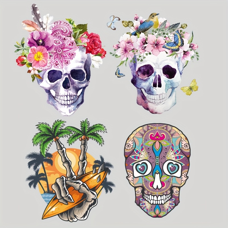 Pocket Size Flower Skull Vinyl Iron On Heat Transfer Sticker - Temu