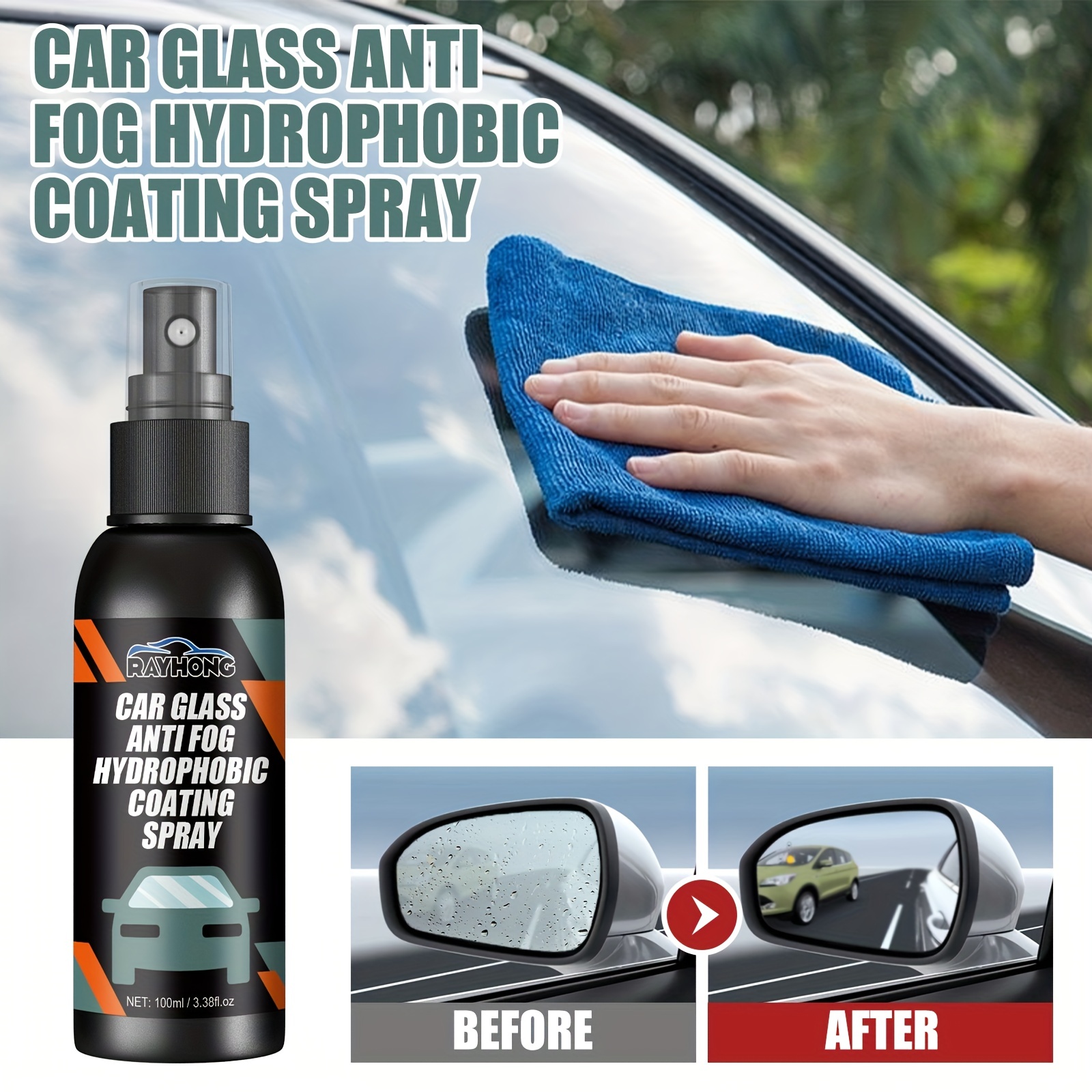 Water Repellent Spray Long-lasting Rainproof Agent For Car Windshield &  Mirror Improved Visibility In Rain Driving - 8.79oz