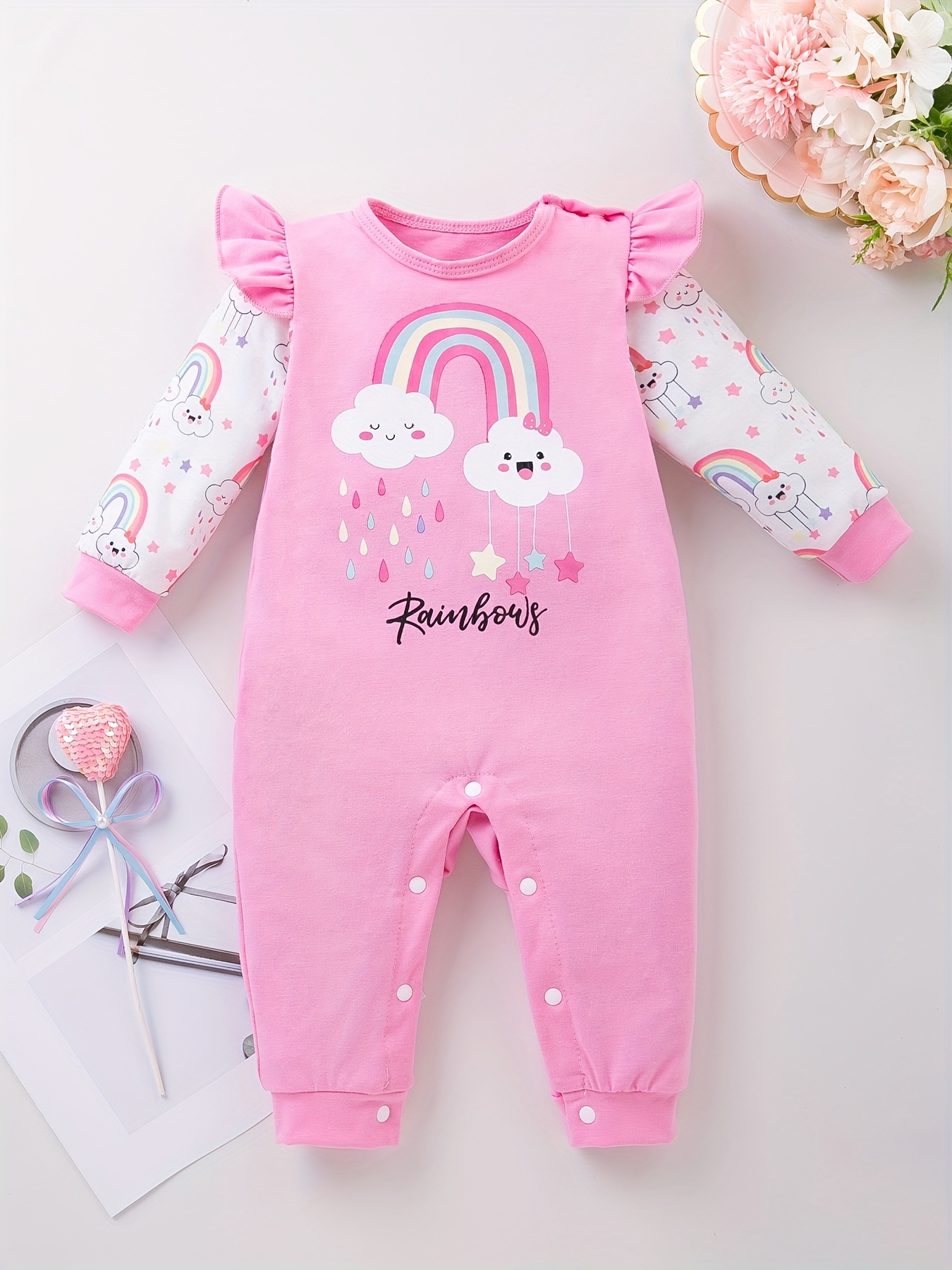 Baby Girls Kids Rainbow Print Allover Hooded Open Buckle - Temu