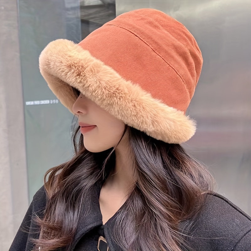 Winter Warm Bucket Hat, Fishing Hat for Women, Windproof Thick Plush Casual Fishman Hat for Outdoor,Temu