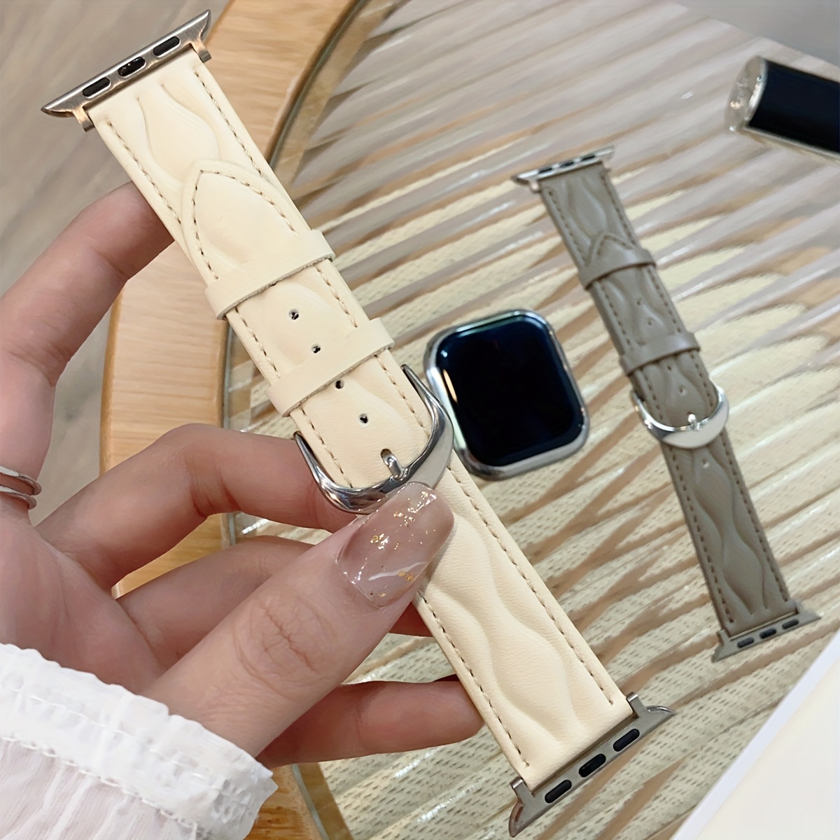 Light Blue Epi Leather Apple Watch Strap Band 38mm 40mm 41mm 42mm 44mm 45mm  49mm