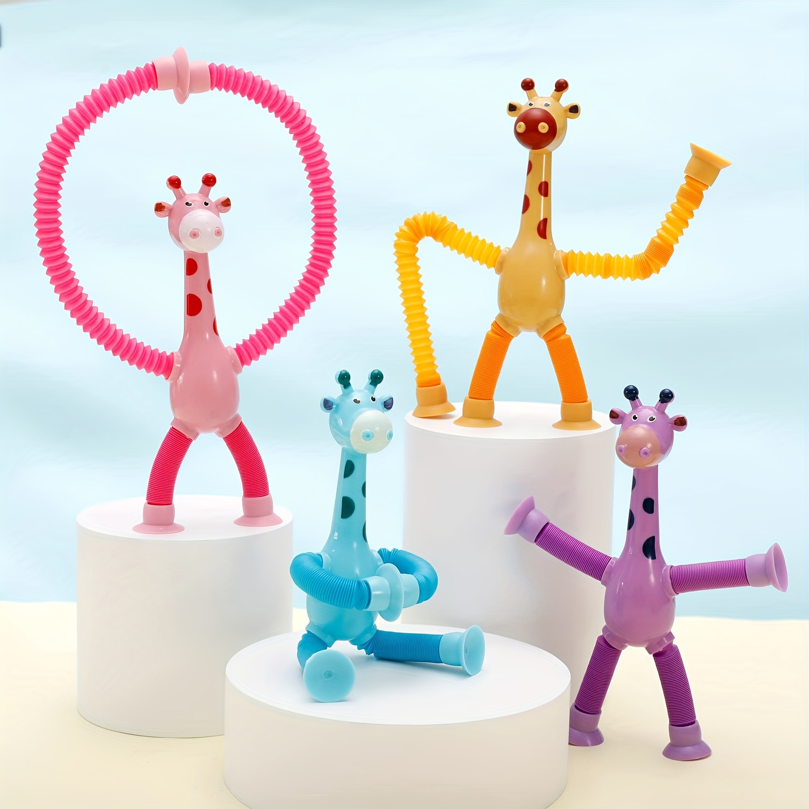 Paquet De 4 Jouets Girafe Télescopiques Avec Ventouse, Tubes Pop
