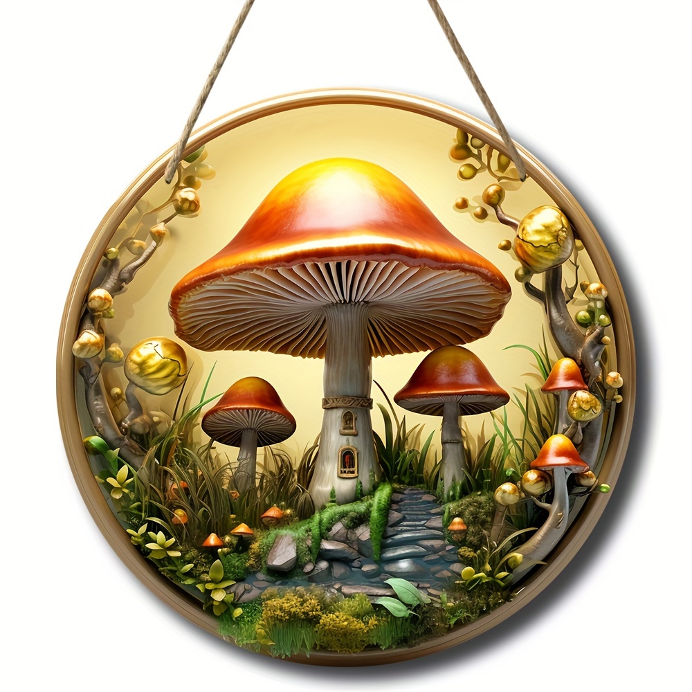 Frog Mushroom Welcome Sign Wooden Round Wreath Round Wooden - Temu