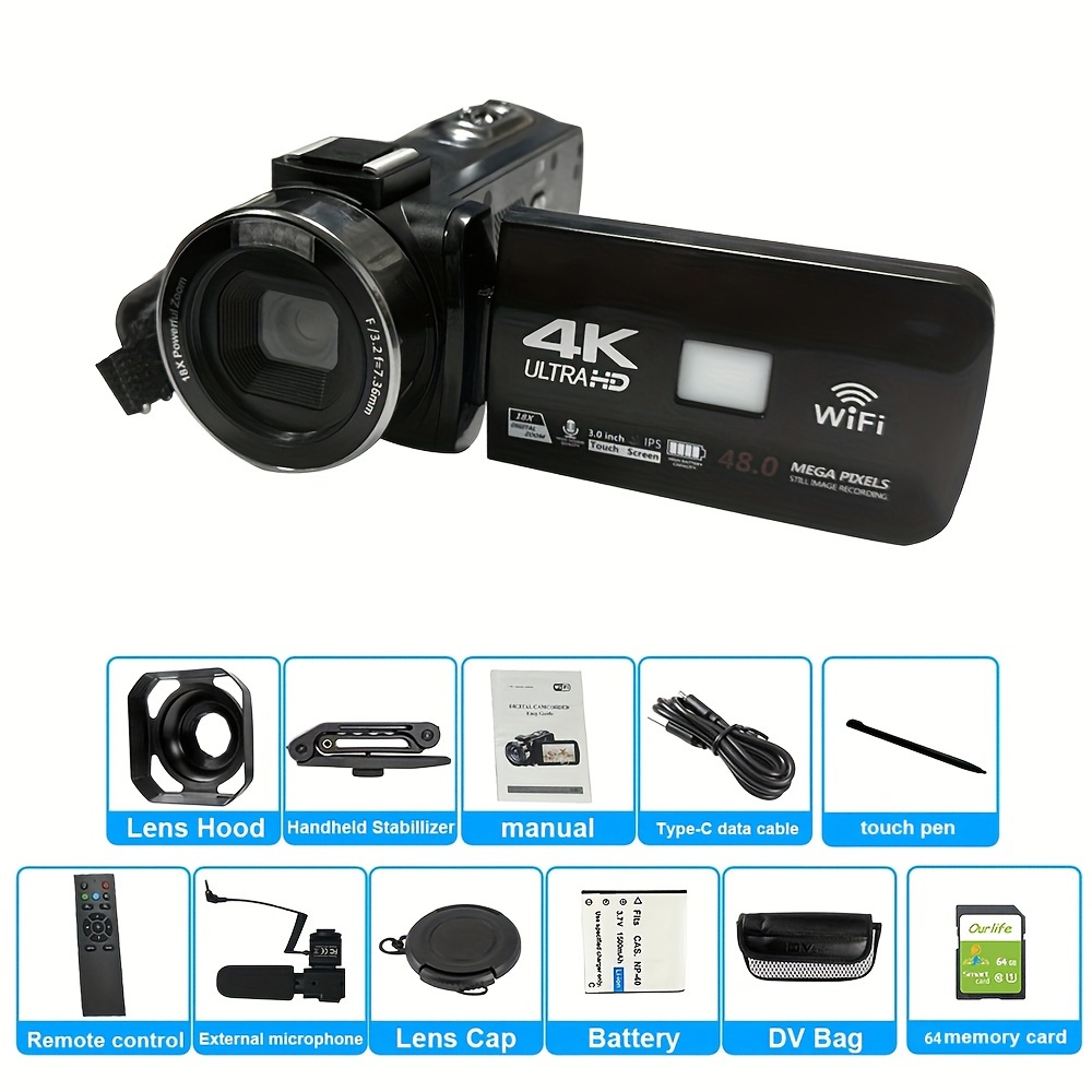 Caméra Vidéo 4K Caméscope Full HD 60 FPS Appareil Photo - Temu Canada
