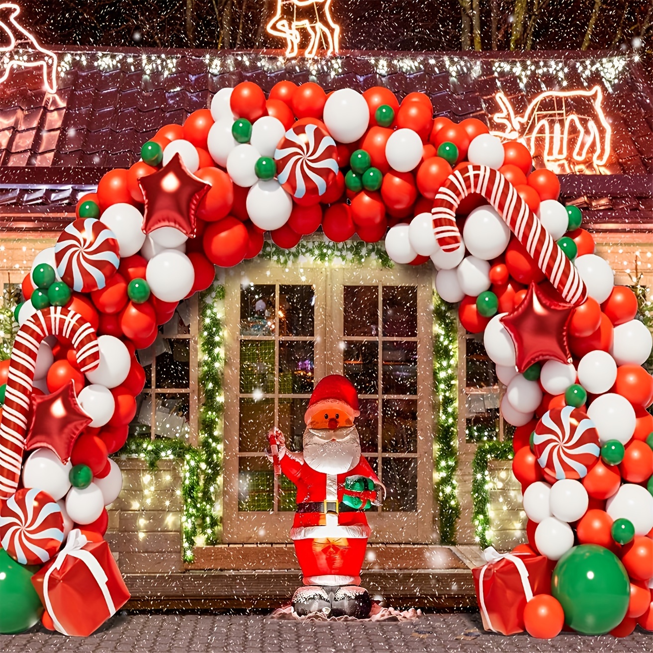 95pcs Noël Ballon Guirlande Arche Kit-Joyeux Noël Bannière,Père Noël et  Bonhomme de Neige Feuille vert Rouge Blanc Confettis Ballons
