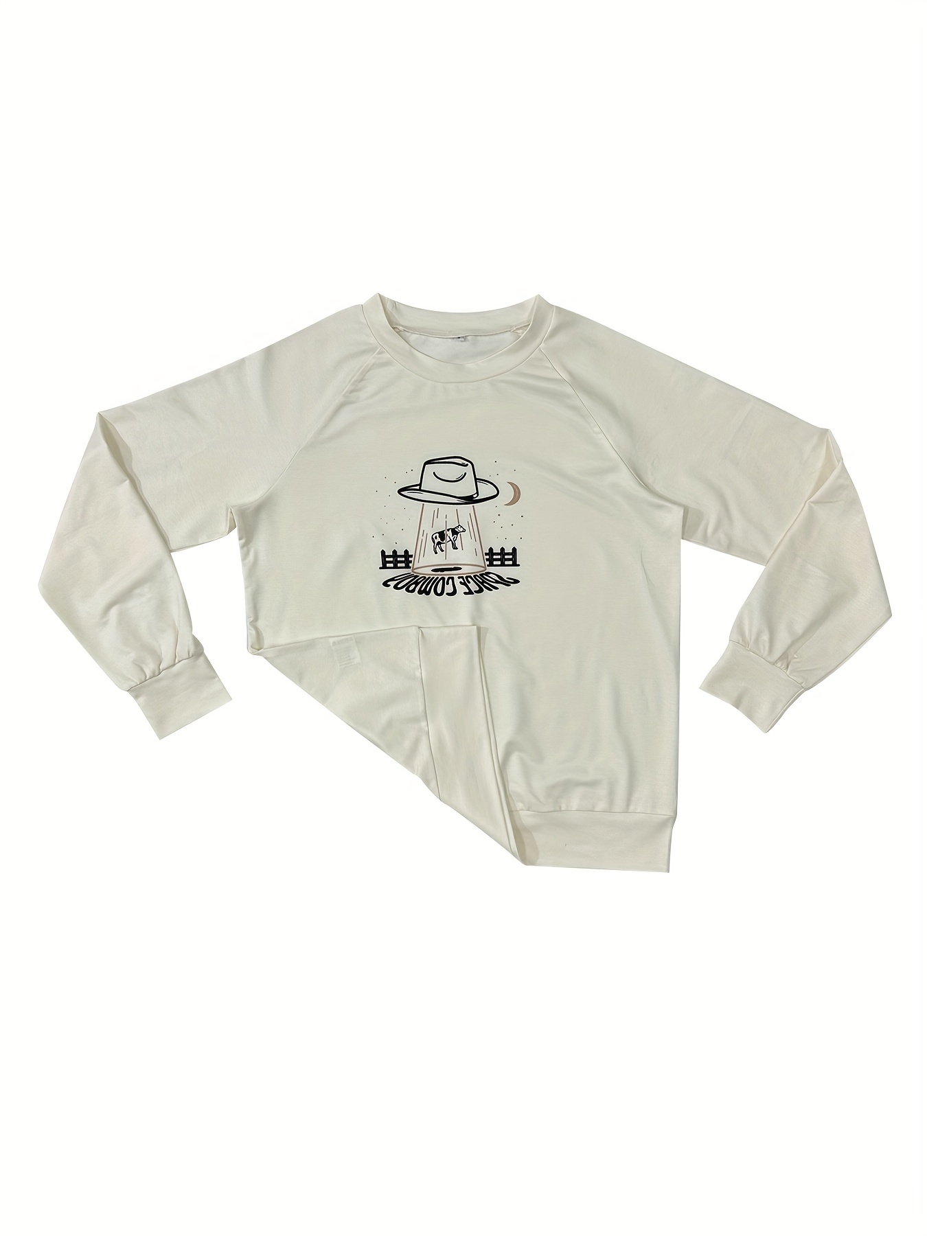 Sleeve Pullover - Space Temu Sweatshirt United Print Casual Arab Emirates Long Cowboy