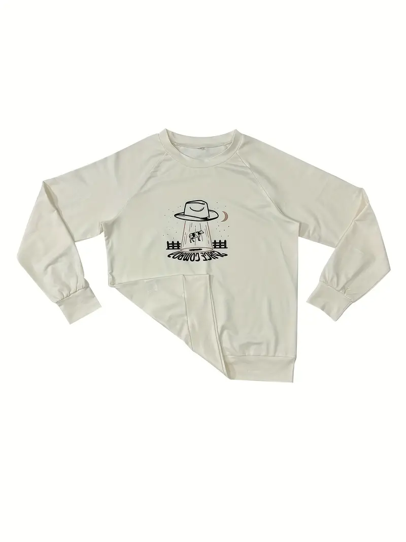 Space Cowboy Print Pullover Sweatshirt Casual Long Sleeve - Temu United  Arab Emirates