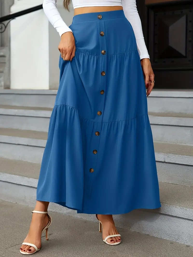high waist tiered skirts casual solid button front maxi skirts womens clothing details 22