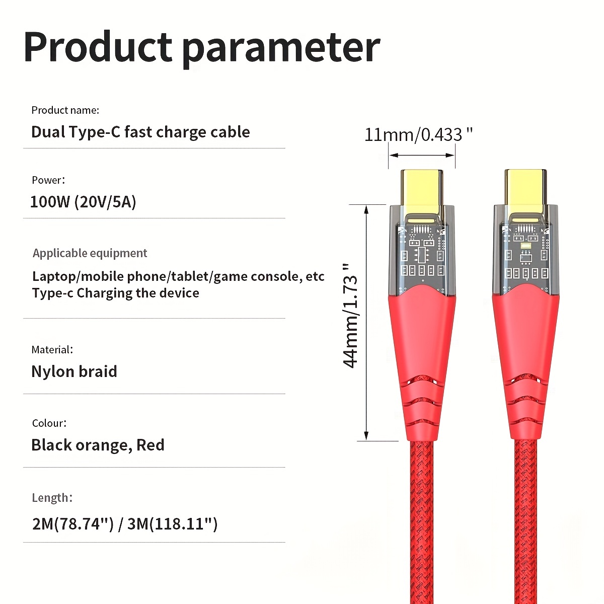 Câble de charge USB-C 2m USB2.0 5A développements rapides