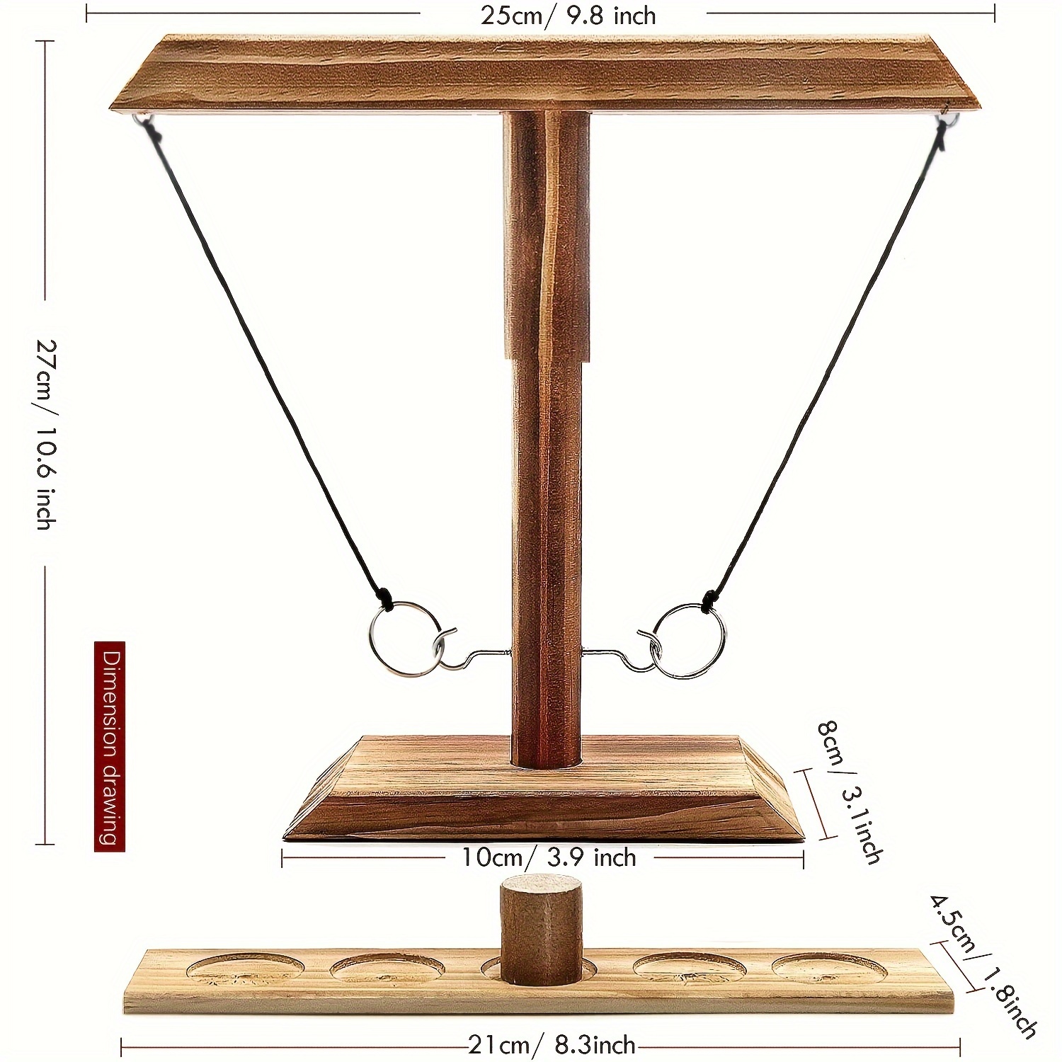 Juego de lanzamiento de anillos con escalera de tiro, divertido juego de gancho y anillo, juego de gancho de anillo de batalla de 2 jugadores, juego interactivo de madera hecho a mano para fiestas al aire libre, regalo de juegos 1