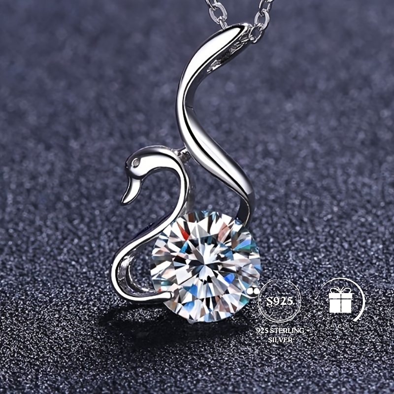 S925 Sterling Silver Black Swan Design Inlaid Colorful - Temu