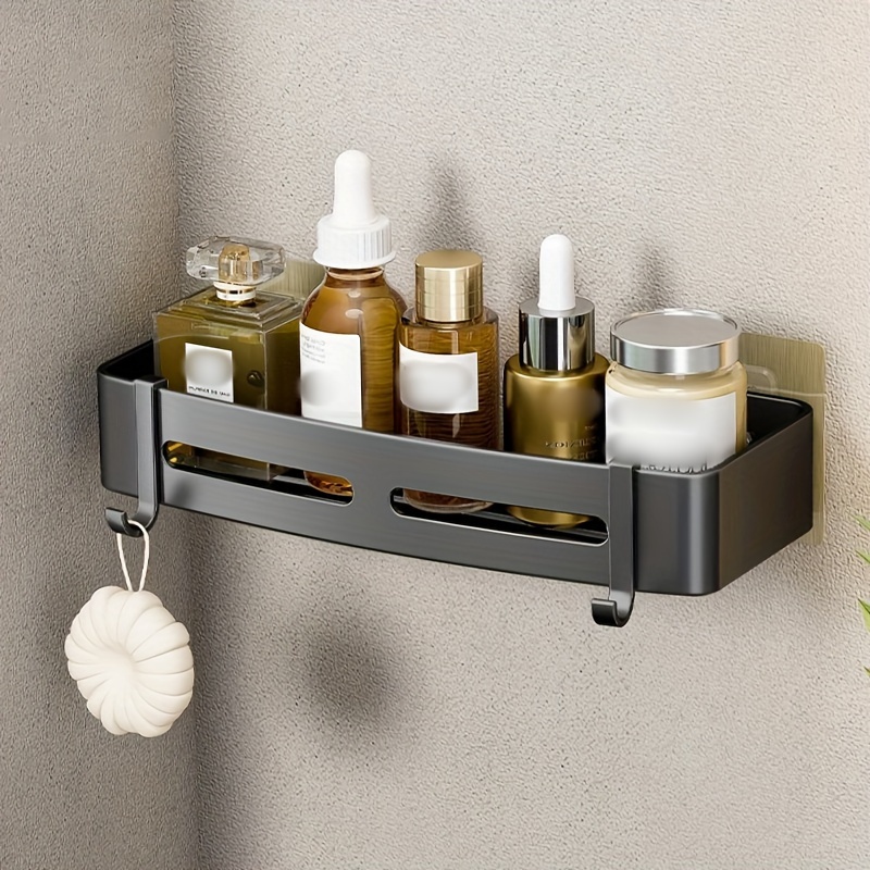1pc Black Bathroom Storage Rack, Wall Mounted Shelving Unit For Shower  Room, Restroom, Washroom, No Drilling Required