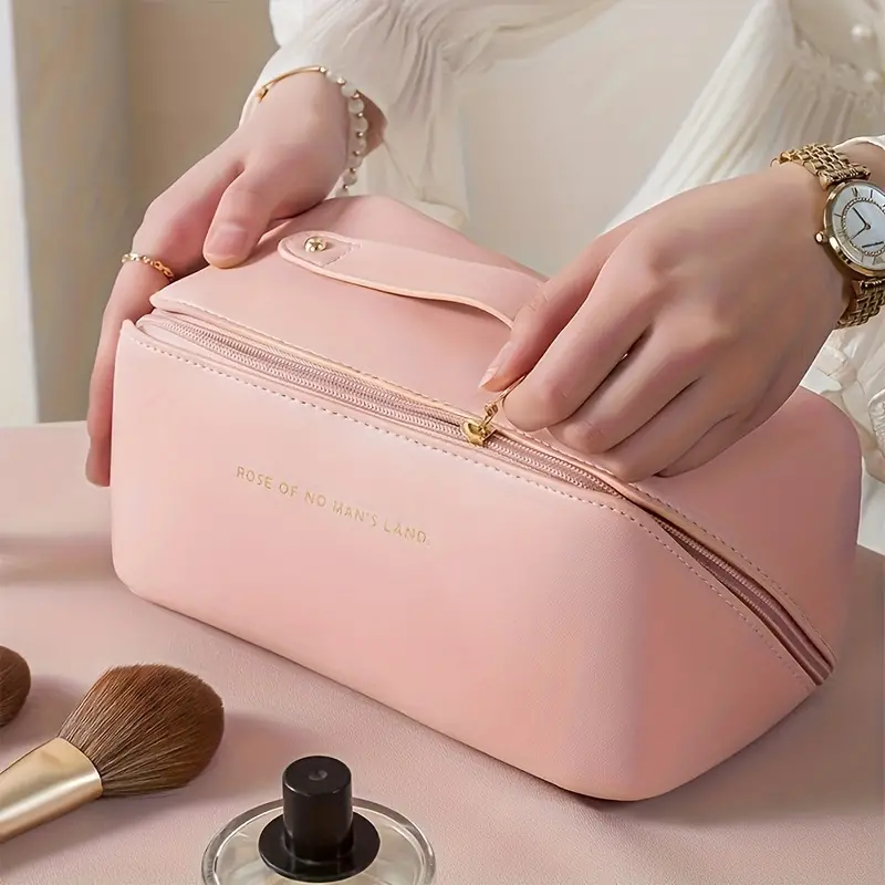 Waterproof Travel Cosmetic Bag With Dividers And Handle - Large Capacity  Makeup Toiletry Bag For Women - Multifunctional Storage Bag With Pu Leather  Material - Temu