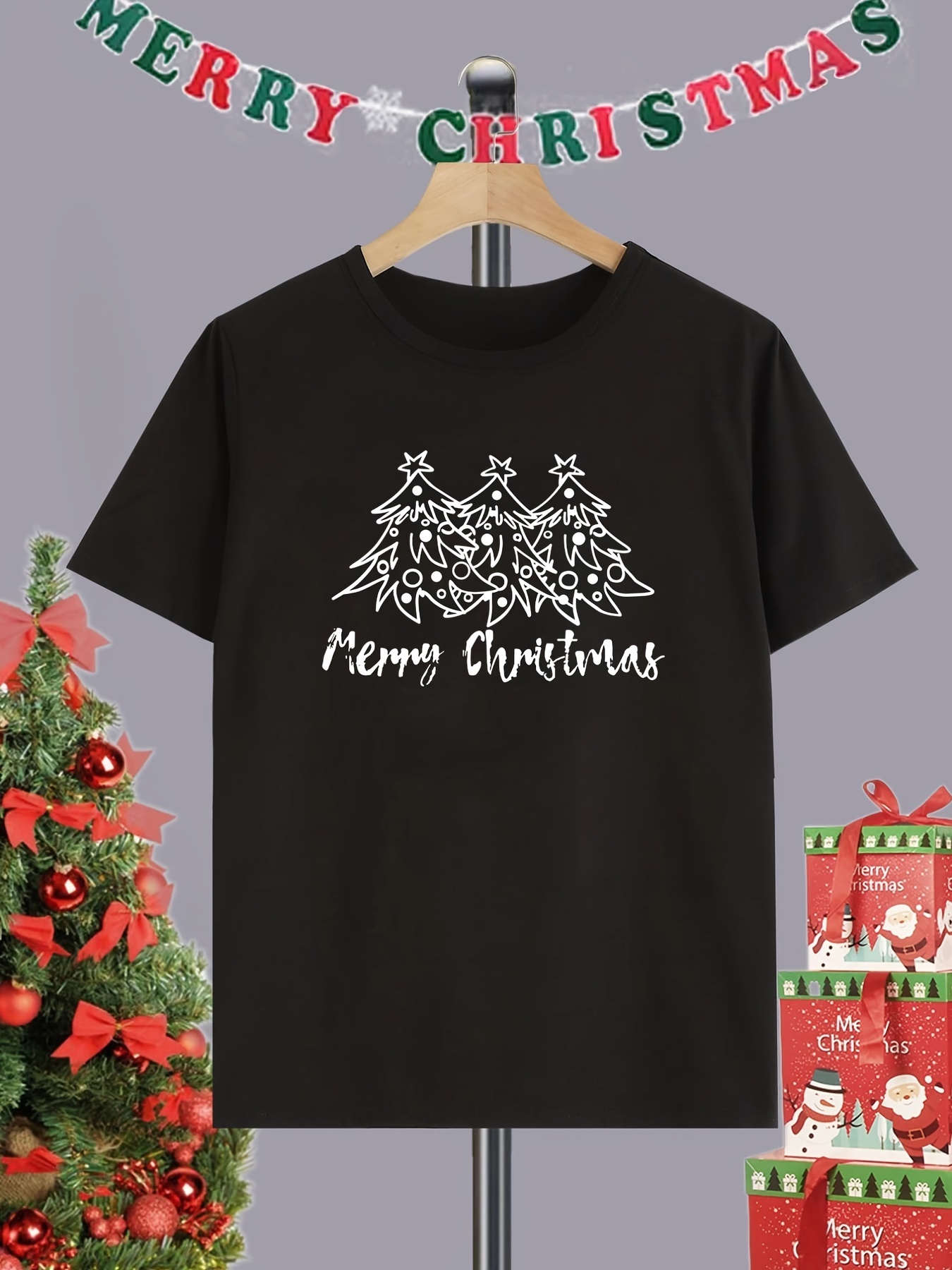 Nueva Camiseta Manga Corta Estampado Árbol Navidad Cuello - Temu Chile