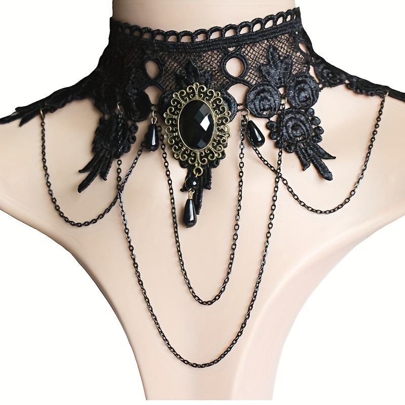 Black Lace Choker Collar Necklace Punk Gothic Chocker Pendant Chain Jewelry  Gift