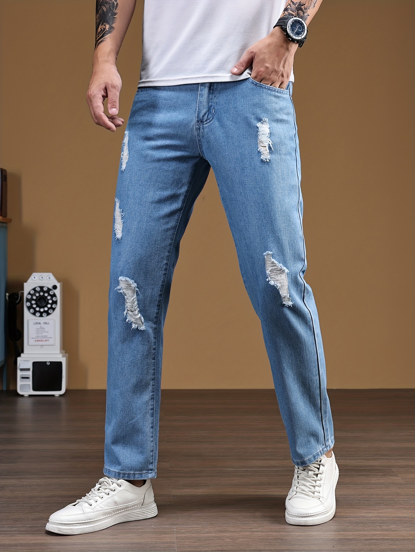 Men's Straight Fit Denim Jeans - Temu