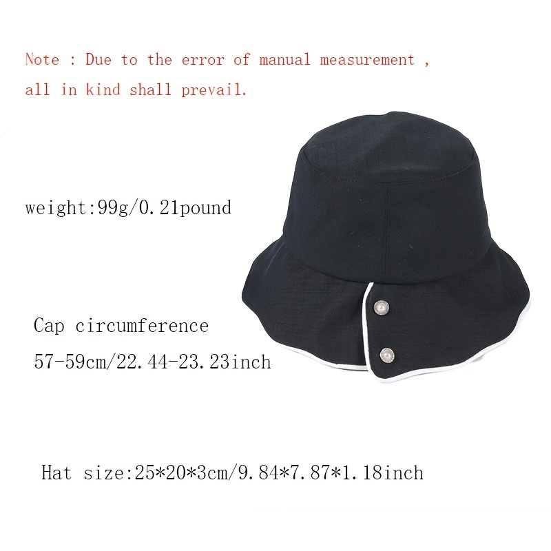 Black Breathable Bucket Hat White Edge Button Decor Trendy - Temu